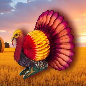 Vintage Amscan Honeycomb Turkey Thanksgiving Centerpiece Denmark 9"